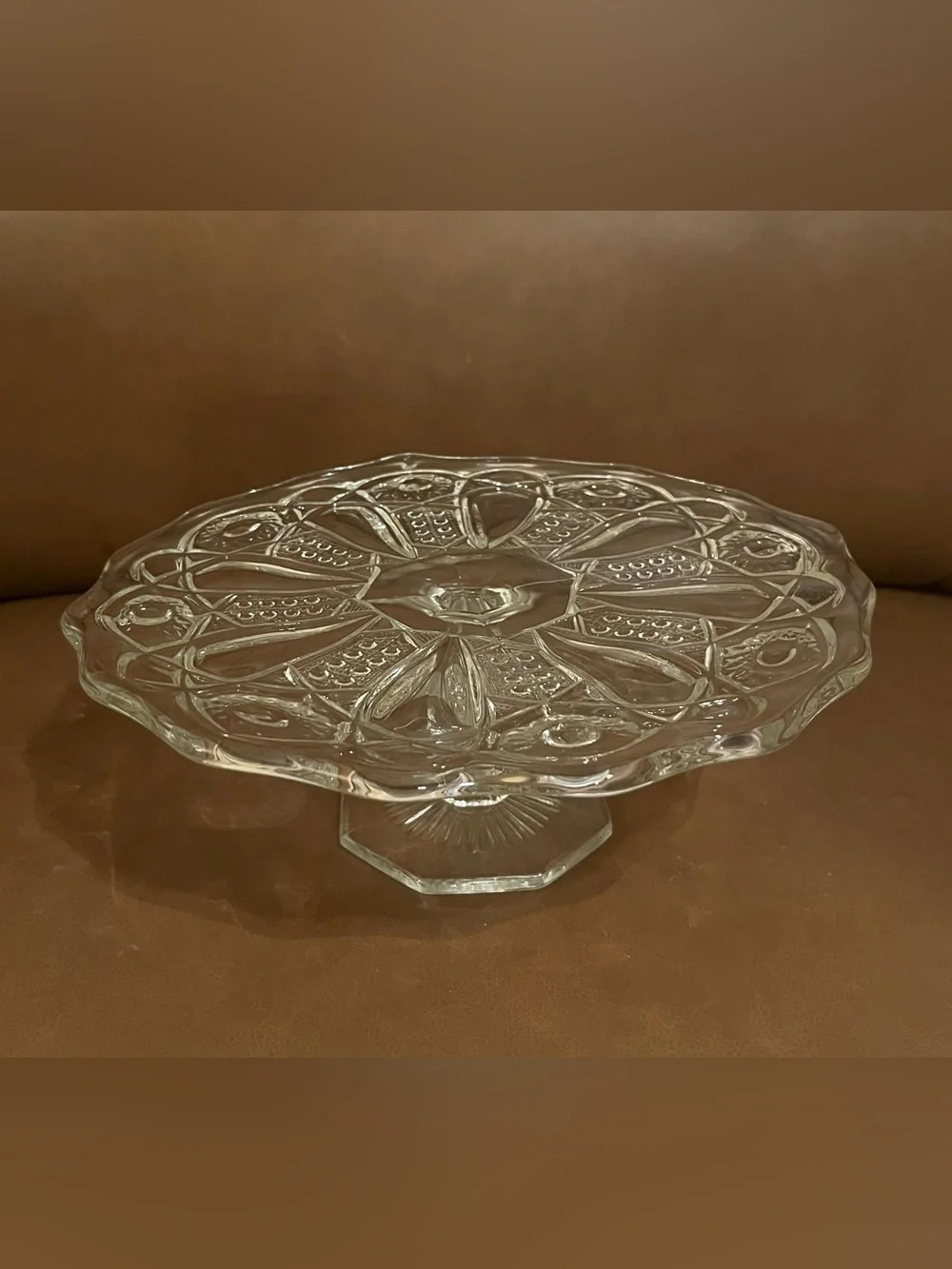 Vtg Quintec, L E Smith Clear Pressed Glass Pedestal Cake Stand